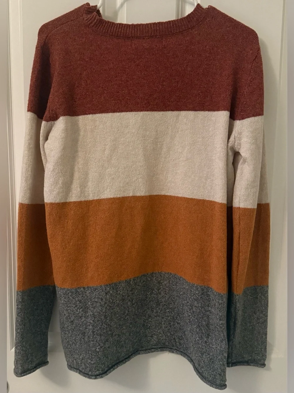 Cozy Colorblock Crewneck Sweater - Rust/Cream/Orange/Gray